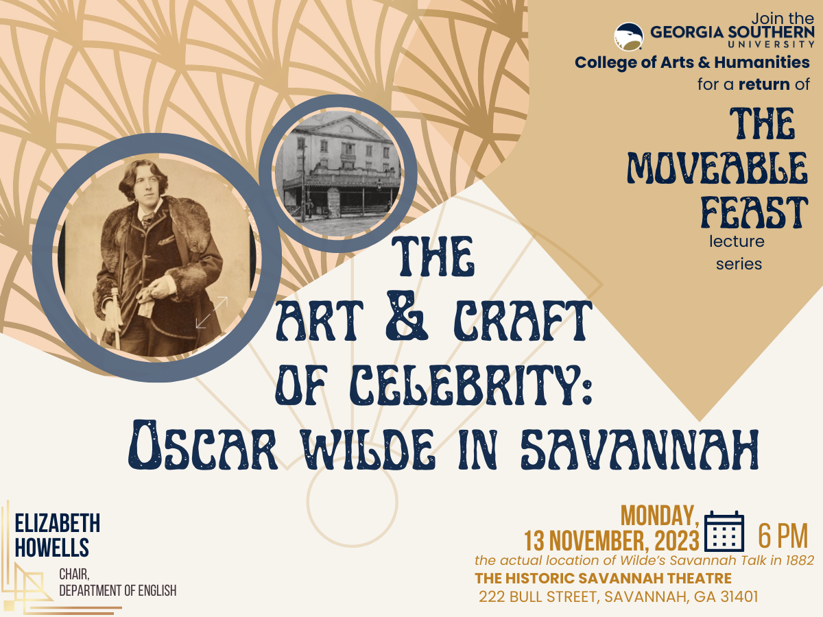 The College of Arts and Humanities will host the latest installment of its "Moveable Feast” lecture series on Oscar Wilde. The event is on Monday, Nov. 13, at 6 p.m.. at the Savannah Theatre, located at 222 Bull Street in Savannah.