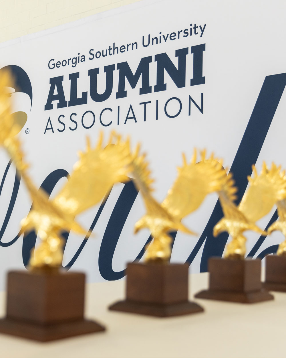Georgia Southern Alumni Association sign with awards.