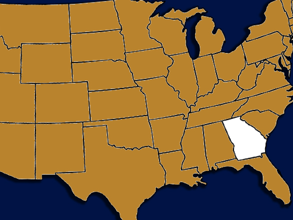 Map of the United States with Georgia highlighted for out of state tuition visual.