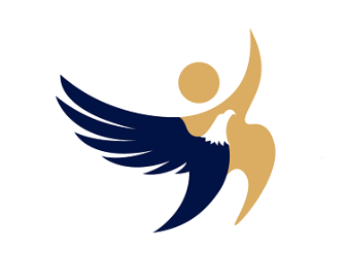 The Eagle Academy logo is a stylized representation of a person with arms spread wide where the left side is also an eagle taking flight, while the right side reaches for the sky. It conveys a sense of triumph, hope and playful energy.