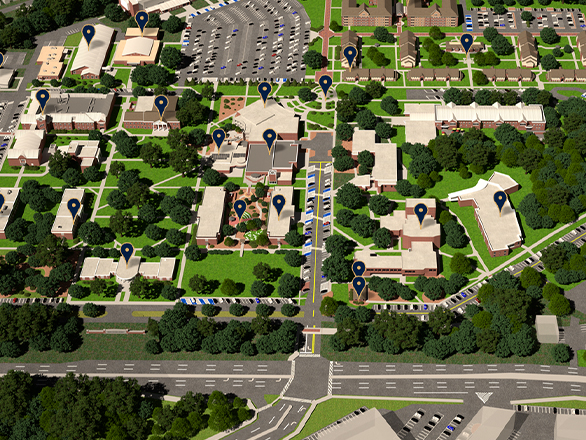 A digitally designed map of the Georgia Southern Armstrong Campus for a virtual visit.