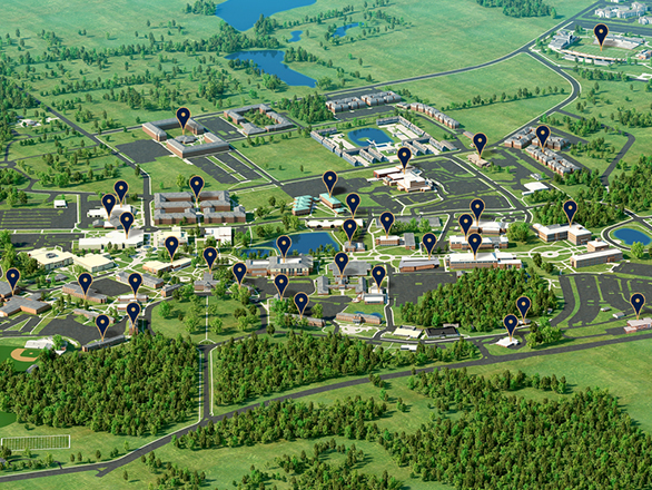 A digitally designed image of Georgia Southern Statesboro campus for a virtual visit for out of state admissions.