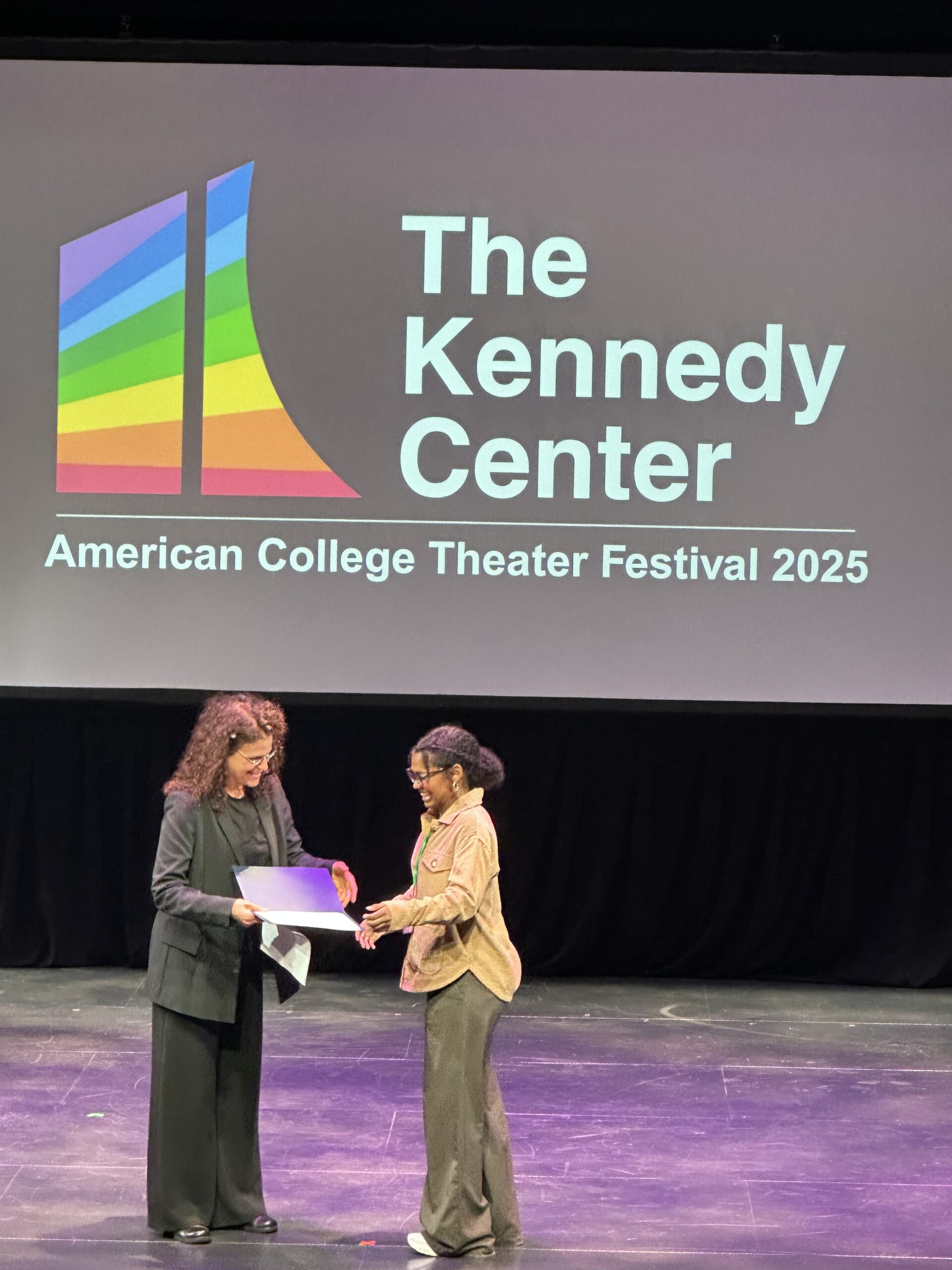 Over the weekend, Gabby Burton, a senior theater major, won the Voice and Speech Trainers Association Excellence Award and a $500 scholarship at the Kennedy Center American College Theater Festival in Washington, D.C.