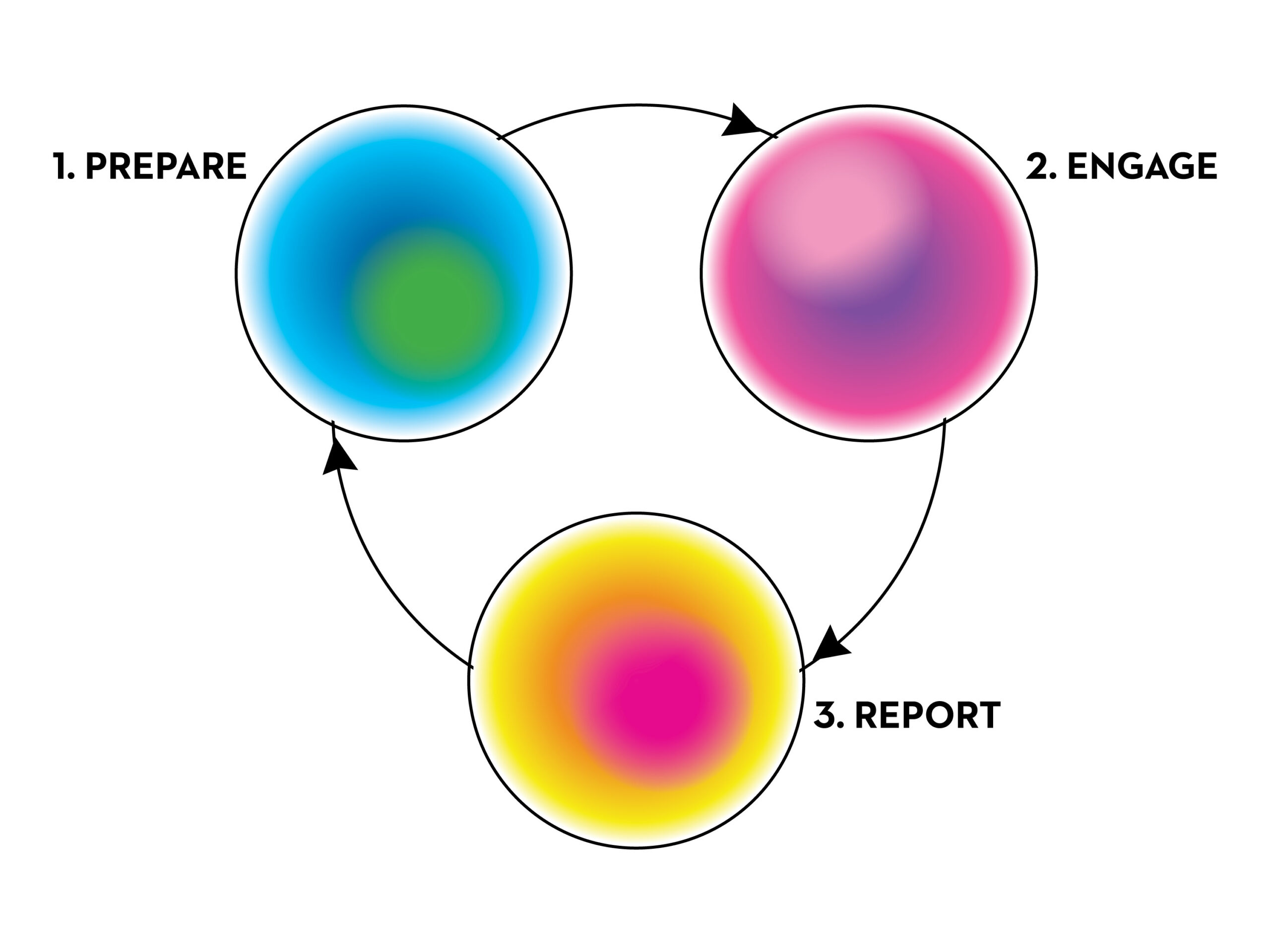 prepare. engage. report. A graphic representing the lifecycle of CHRP projects.