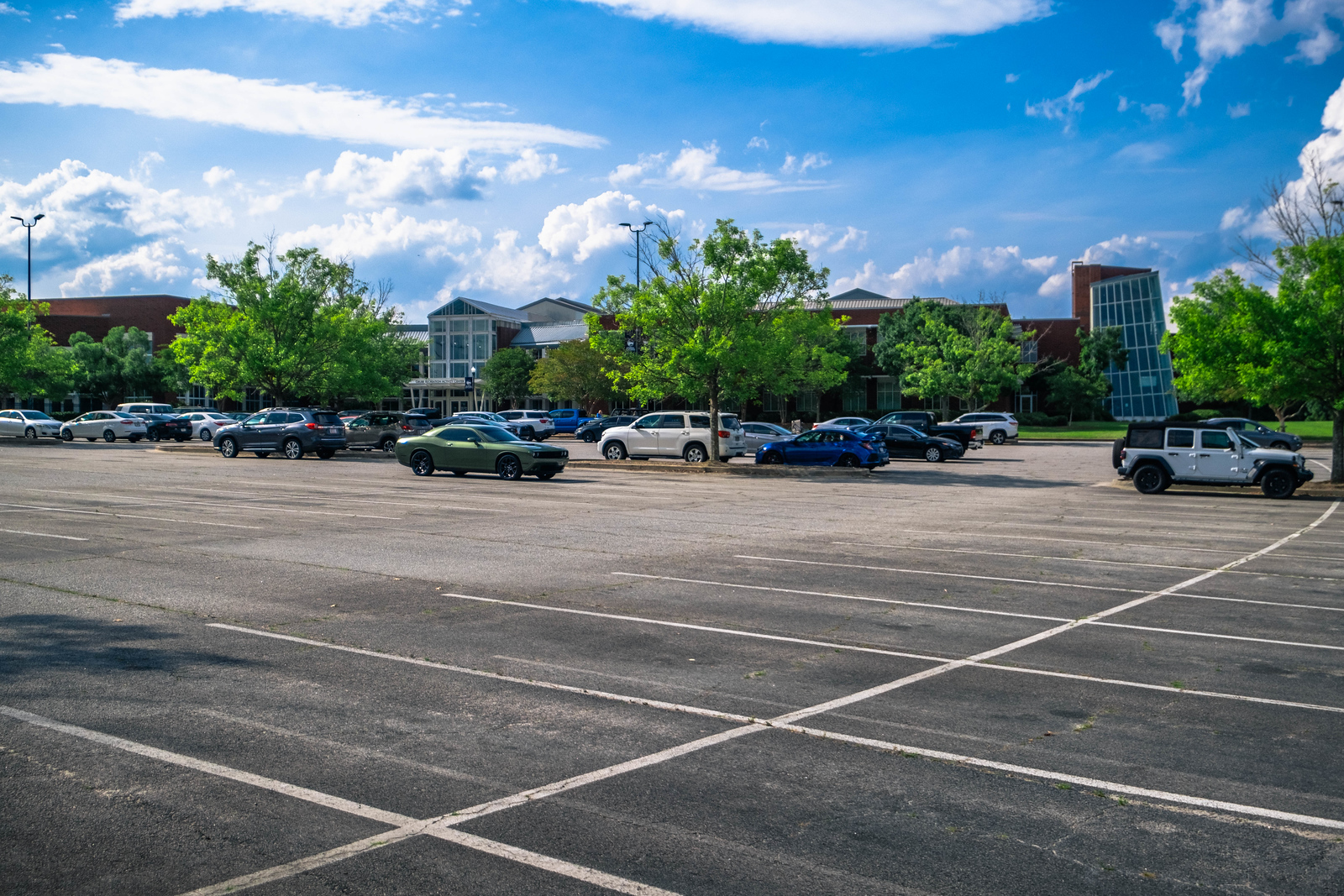 Georgia Southern students park outside of the CRI RAC to participate in health, fitness, athletics, recreation, intramural.