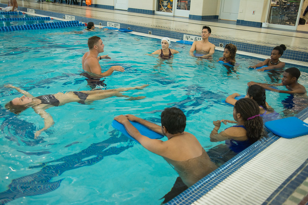 A group of Georgia Southern students take swim lessons at the CRI RAC center.