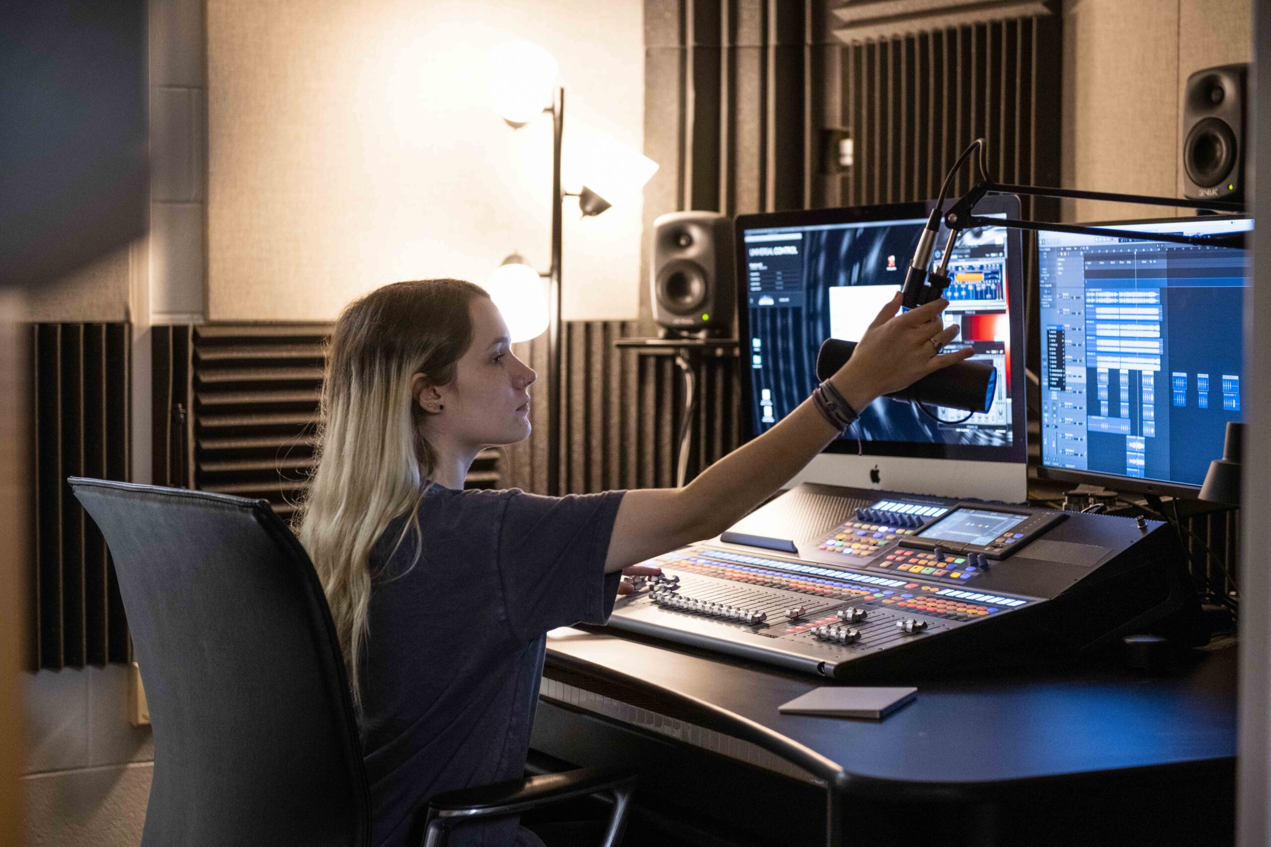 A student uses a recording booth