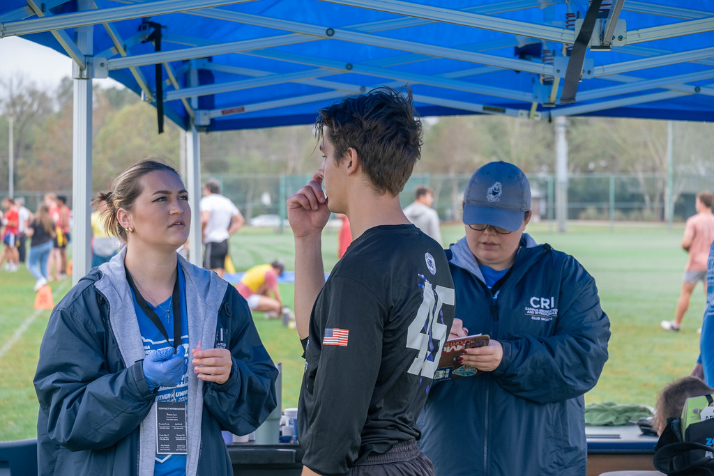 A Georgia Southern student visits medic tent for injury prevention while playing intramural sports.