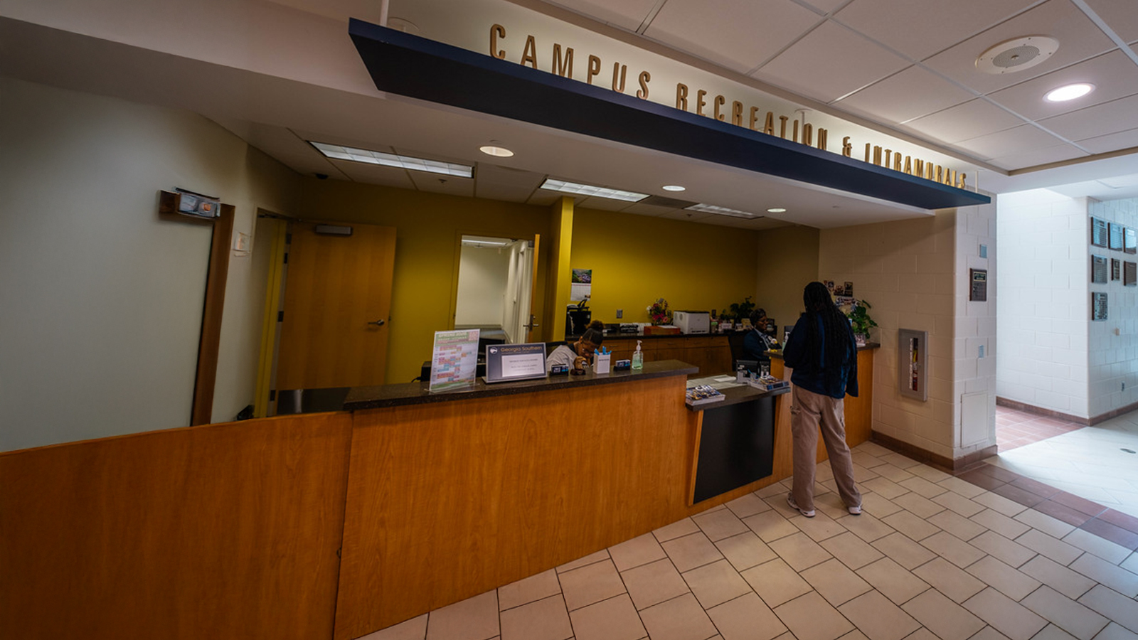 Front desk at the Georgia Southern campus recreation and intramurals CRI building.