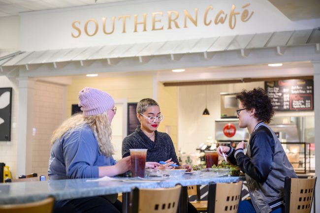 Students on the Georgia Southern University Armstrong Campus enjoy some of the healthy offerings from the Southern Cafe.