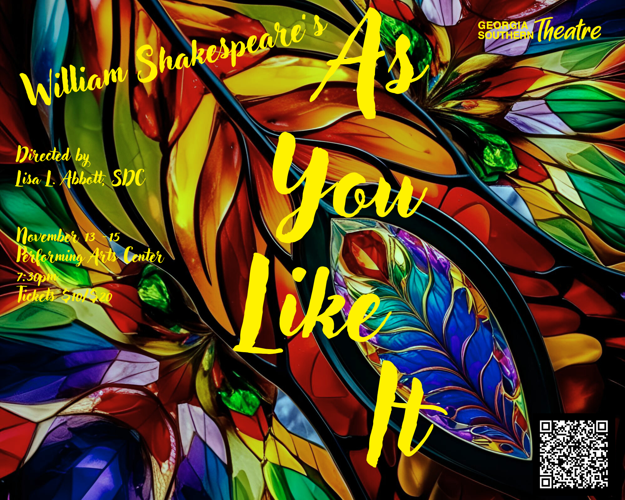 Limited Performances in the Performing Arts Center – November 13, 14 and 15. Show Times are at 7:30 pm with a student matinee on Nov. 13 at 10:30am Tickets are $10 for students and $20 for General Admission.