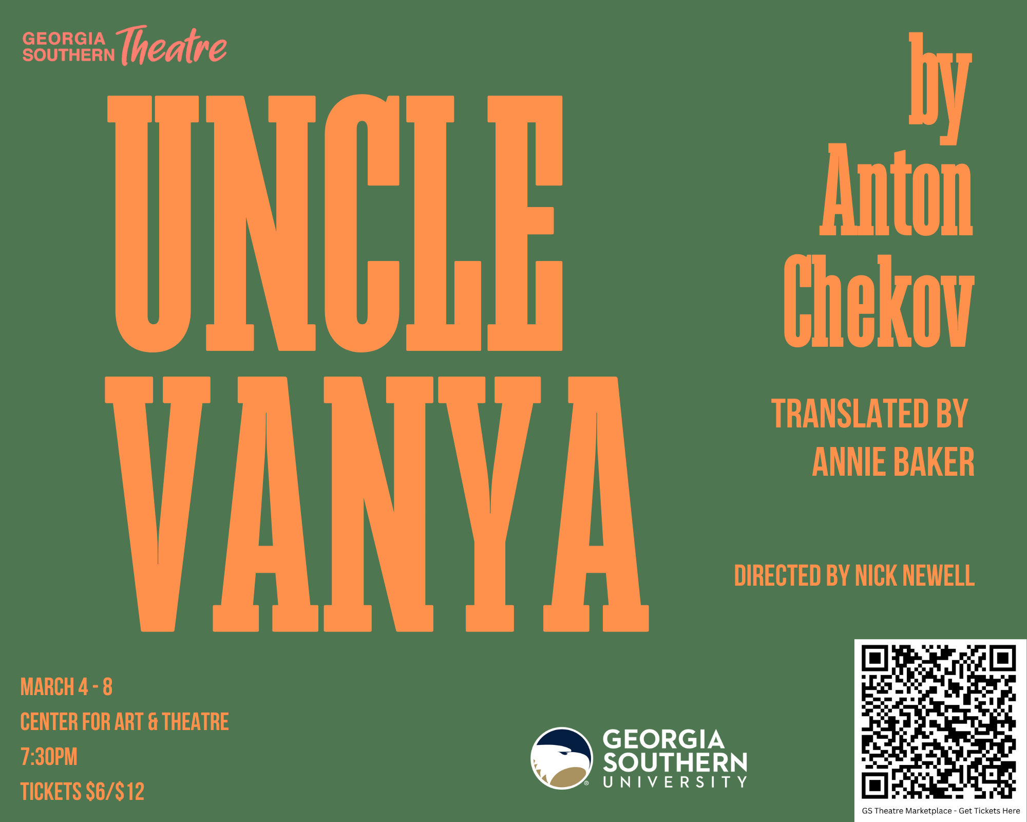 Uncle Vanya Directed by Nick Newell March 4-8 Center for Art and Theatre 7:30 p.m. $6 for students and $12 for General Admission
