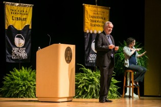 Georgia Southern President Brooks Keel, Ph.D., delivers the annual State of the University address during the 2013 Fall Convocation.