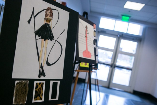 Fashion drawings in hallway