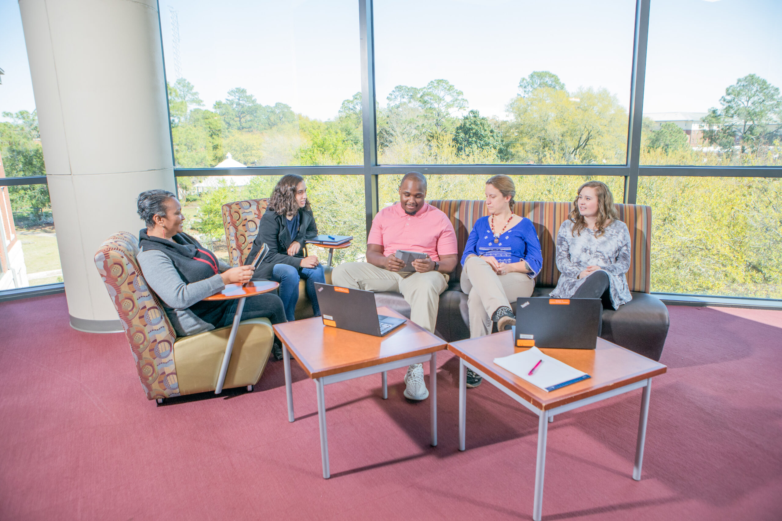 Georgia Southern University Students relaxing in the library.