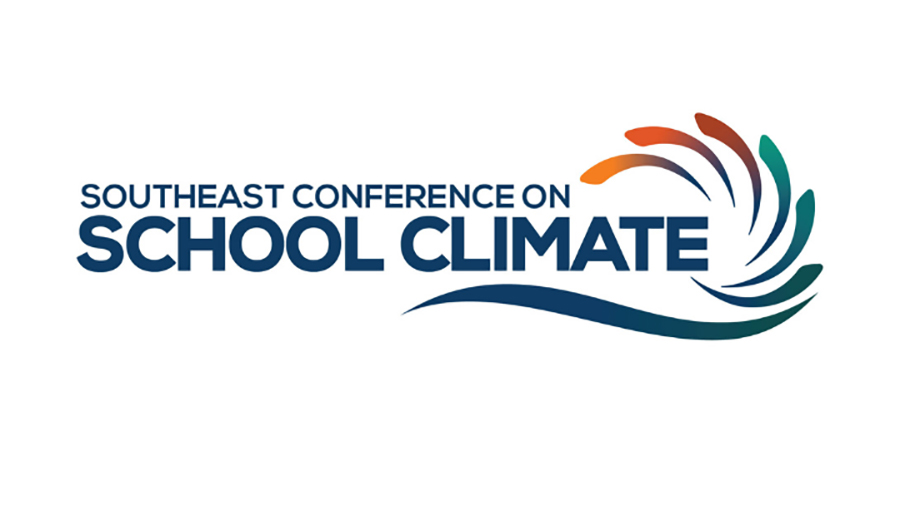 Logo for the Southeast Conference on School Climate, with bold blue text and a multicolored curved arc motif.